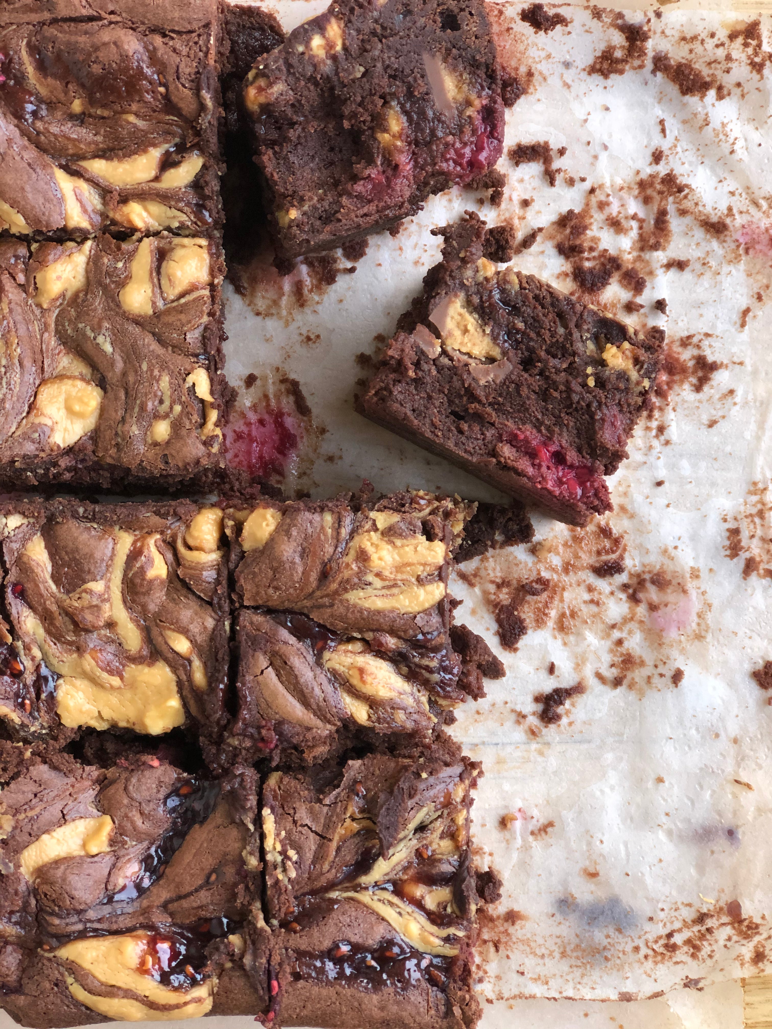 Gluten free peanut butter &  raspberry brownies